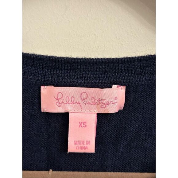 Lilly Pulitzer Delvin Navy blue 100% merino wool sweater dress sz S with gold - Picture 5 of 10